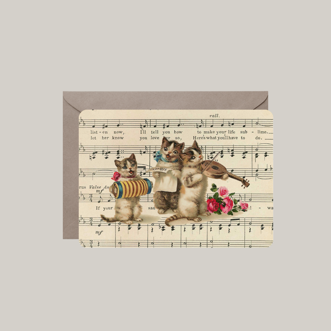 kaart-katten die samen muziek spelen-vintage